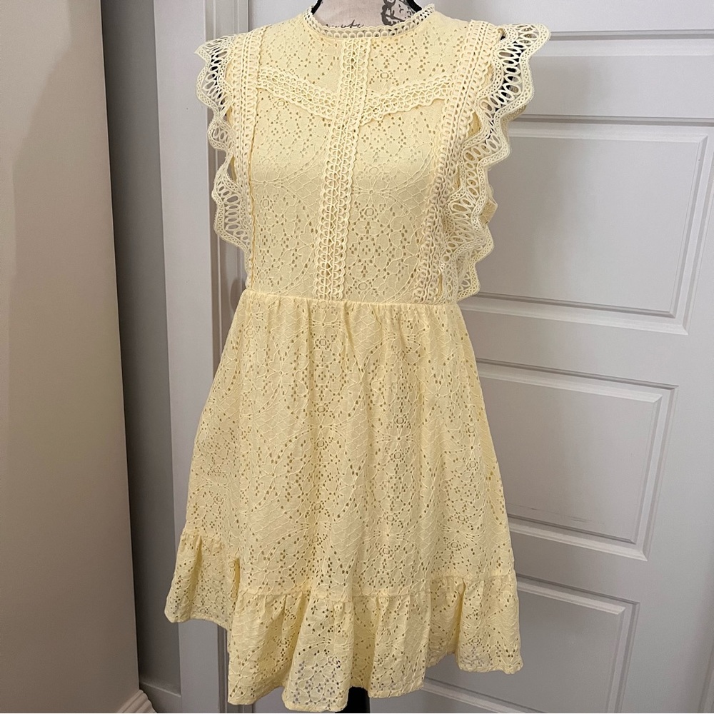 Andree Yellow eyelet mini dress